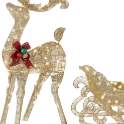 Discount National Tree Company 48 in. Champagne Reindeer Pulling 38 in. Sleigh