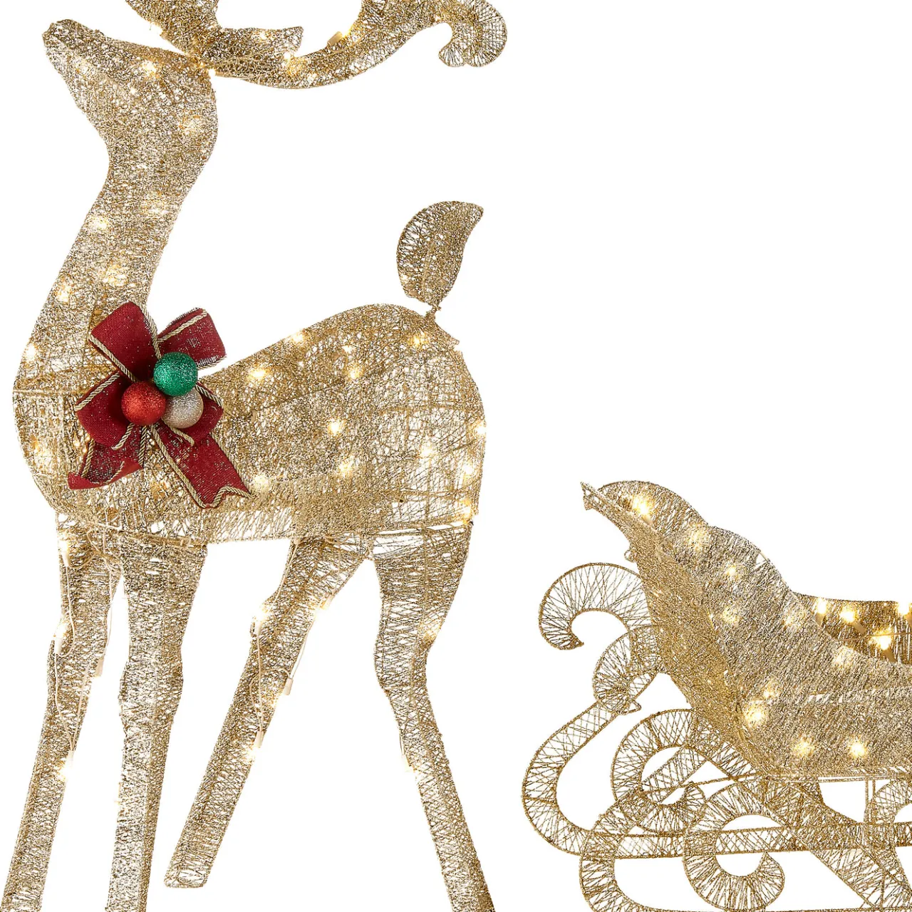 Discount National Tree Company 48 in. Champagne Reindeer Pulling 38 in. Sleigh