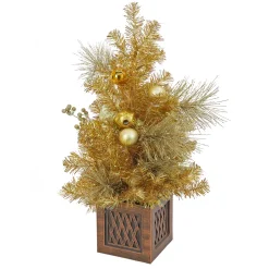 Outlet National Tree Company 36 in. Christmas Be Merry Decorated Gold Tree with Warm White LED Lights