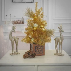 Outlet National Tree Company 36 in. Christmas Be Merry Decorated Gold Tree with Warm White LED Lights