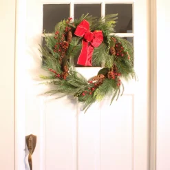 Hot National Tree Company 26 in. Christmas Mixed Pine Wreath with Red Bow