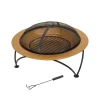 Clearance National Tree Company 33 in. Copper Finish Hammered Steel Outdoor Fire Pit with Black Stand, Cover, Fire Poker