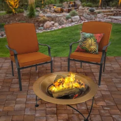 Clearance National Tree Company 33 in. Copper Finish Hammered Steel Outdoor Fire Pit with Black Stand, Cover, Fire Poker