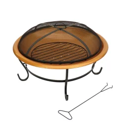 National Tree Company 29 in. Copper Finish Steel Outdoor Fire Pit with Black Stand and Screen Cover