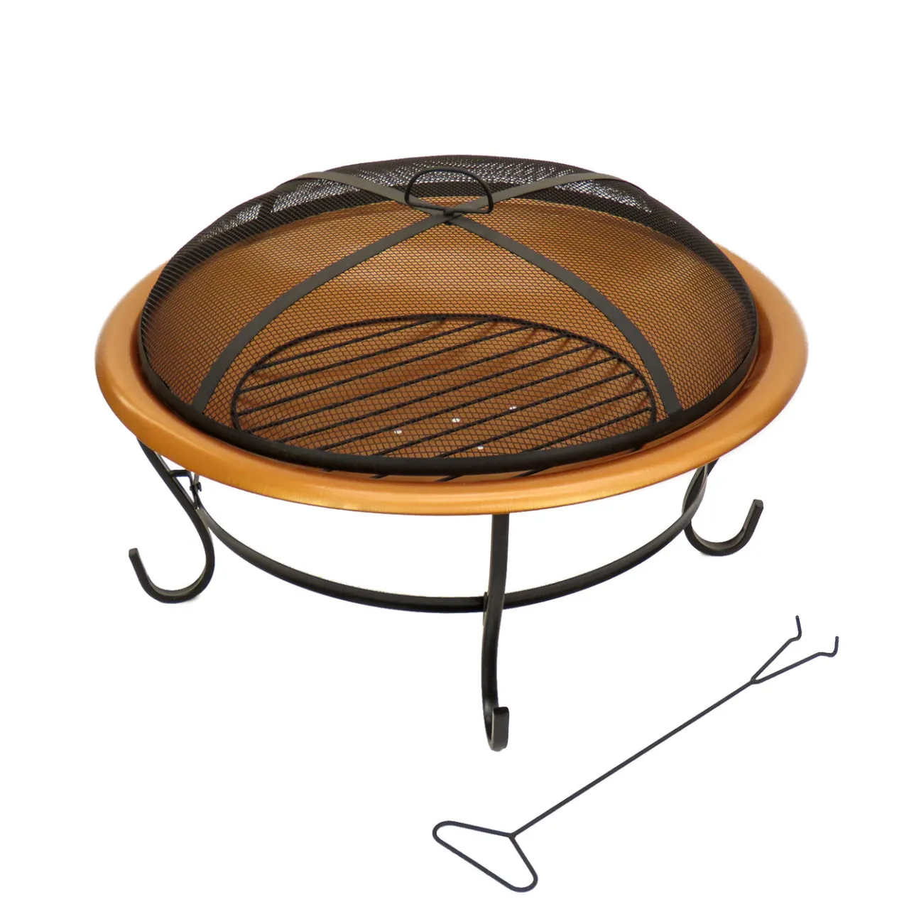 National Tree Company 29 in. Copper Finish Steel Outdoor Fire Pit with Black Stand and Screen Cover