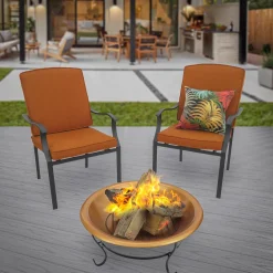 National Tree Company 29 in. Copper Finish Steel Outdoor Fire Pit with Black Stand and Screen Cover