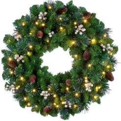 Discount National Tree Company 24 in. Crestwood Gold Spruce Wreath with Clear Lights