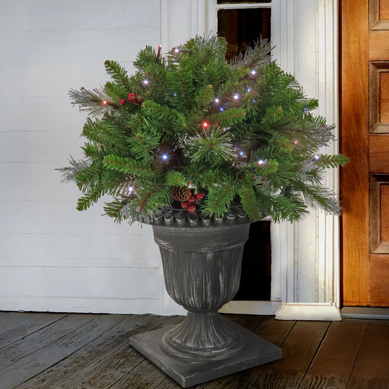 National Tree Company 24 in. Crestwood Spruce Porch Bush with Twinkly LED Lights