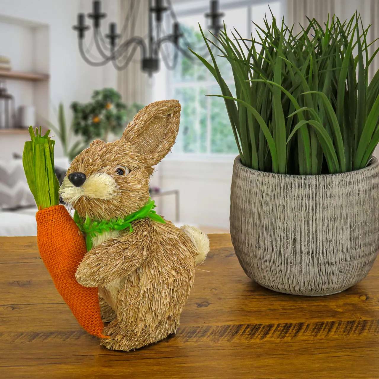 Best National Tree Company 12 in. Cute Easter Bunny Holding Carrot Table Decoration