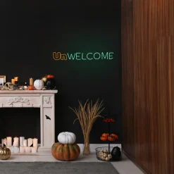 Best National Tree Company 50 in. 2D Neon UnWELCOME Sign with Orange & Green LED Lights