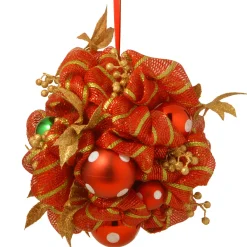 Outlet National Tree Company 16 in. Decorative Collection Striped Red Ribbon Kissing Ball