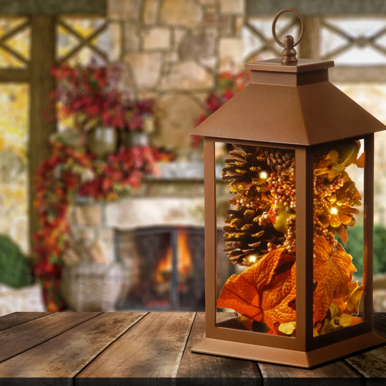 Sale National Tree Company 12 in. Decorative Fall Lantern with LED Lights