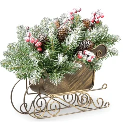 Clearance National Tree Company 10 in. Dunhill Fir Sleigh Centerpiece