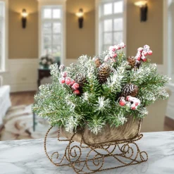 Clearance National Tree Company 10 in. Dunhill Fir Sleigh Centerpiece