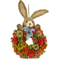Best National Tree Company 20 in. Easter Wreath Decorated with Red, Orange and Green Flower Blooms, Bunny Head and Feet