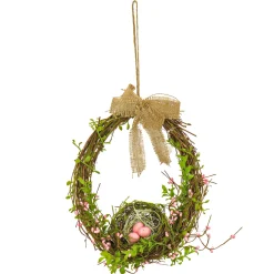 Discount National Tree Company 11 in. Easter Bird's Nest Hanging Wall Decoration Decorated with Leafy Greens and Pastel Eggs