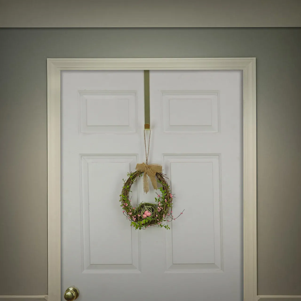 Discount National Tree Company 11 in. Easter Bird's Nest Hanging Wall Decoration Decorated with Leafy Greens and Pastel Eggs