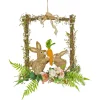 Best National Tree Company 14 in. Easter Bunnies Hanging Wall Decoration Decorated with Two Bunnies, Carrots, Flower Blooms, Leafy Greens