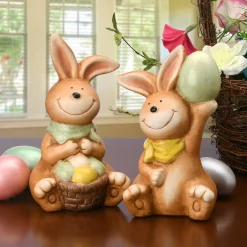 Best National Tree Company 7 in. Easter Bunnies Holding Eggs Table Decoration