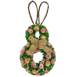 Online National Tree Company 20 in. Easter Bunny Hanging Silhouette Decorated with Green, Pink and Yellow Flowers