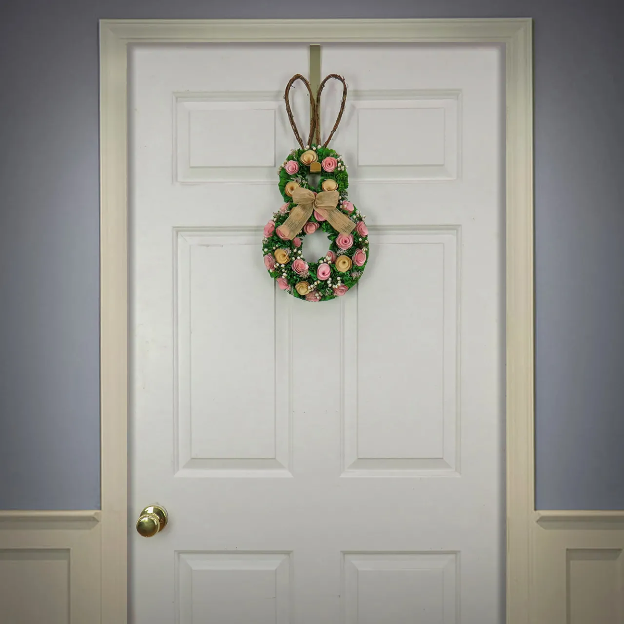 Online National Tree Company 20 in. Easter Bunny Hanging Silhouette Decorated with Green, Pink and Yellow Flowers