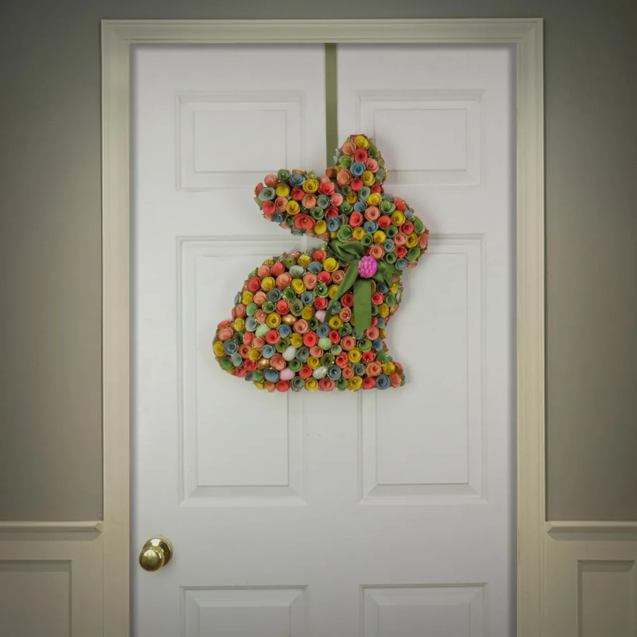 Sale National Tree Company 18 in. Easter Bunny Hanging Silhouette Decorated with Colorful Flower Blooms