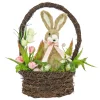 New National Tree Company 17 in. Easter Bunny Sitting in Basket of Flowers Table Decoration