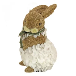 Outlet National Tree Company 10 in. Easter Bunny Table Decoration Decorated with White Flower Blooms Basket