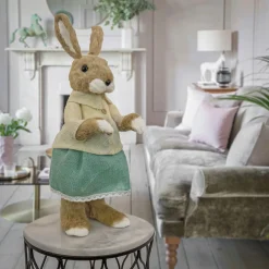 Clearance National Tree Company 24 in. Easter Bunny Wearing Teal and Tan Dress Table Decoration