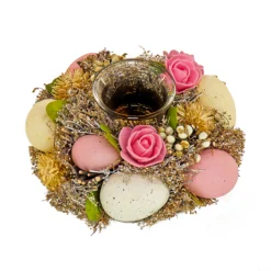 Sale National Tree Company 7 in. Easter Candleholder Table Decoration Decorated with Pastel Eggs and Flower Blooms