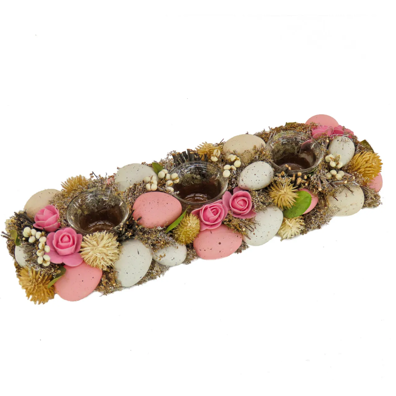 National Tree Company 16 in. Easter Candleholder Table Decoration Decorated with Pastel Eggs and Flower Blooms