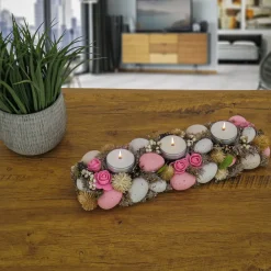 National Tree Company 16 in. Easter Candleholder Table Decoration Decorated with Pastel Eggs and Flower Blooms
