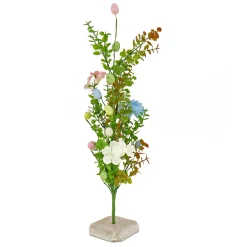 Hot National Tree Company 24 in. Easter Decorative Tree Decorated with Pastel Eggs and Flower Blooms, and Wooden Block Base