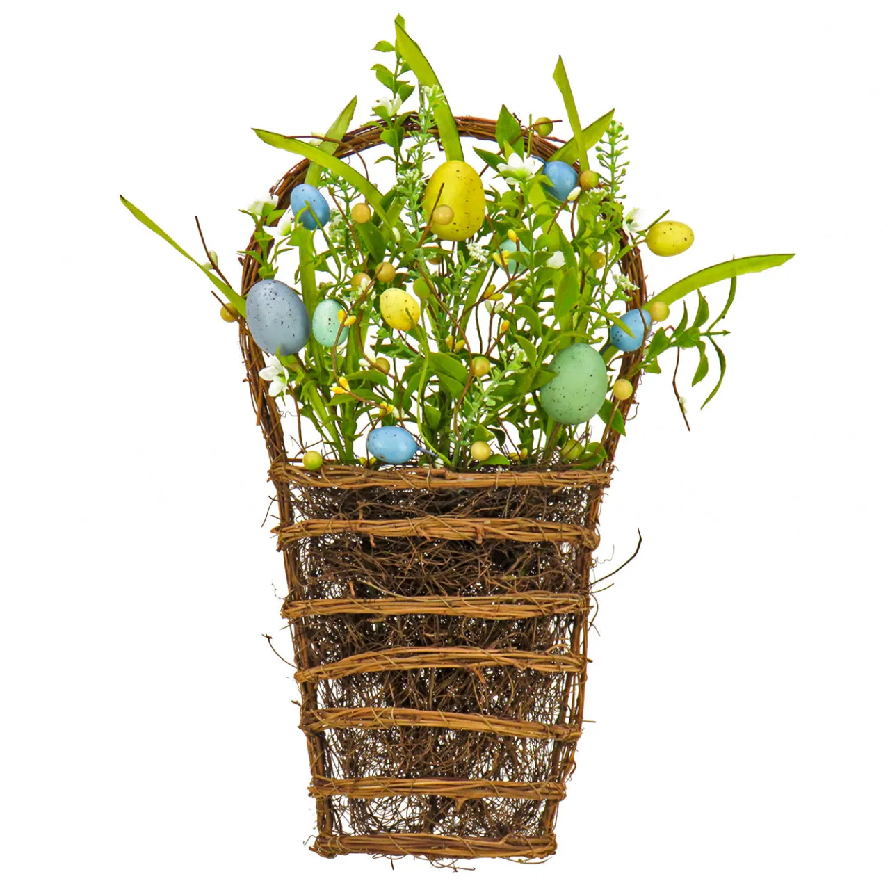 Clearance National Tree Company 18 in. Easter Hanging Wall Basket Decorated with Pastel Eggs and Spring Flowers
