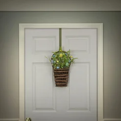 Clearance National Tree Company 18 in. Easter Hanging Wall Basket Decorated with Pastel Eggs and Spring Flowers