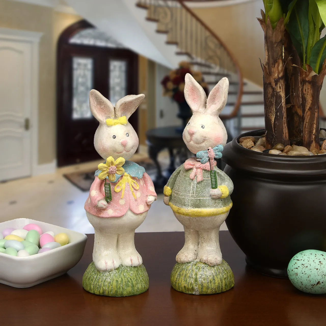 Discount National Tree Company 8 in. Easter Mr. & Mrs. Rabbit Couple Table Decoration