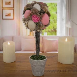 Online National Tree Company 14 in. Easter Single Ball Topiary Potted Plant Decorated with Pastel Eggs