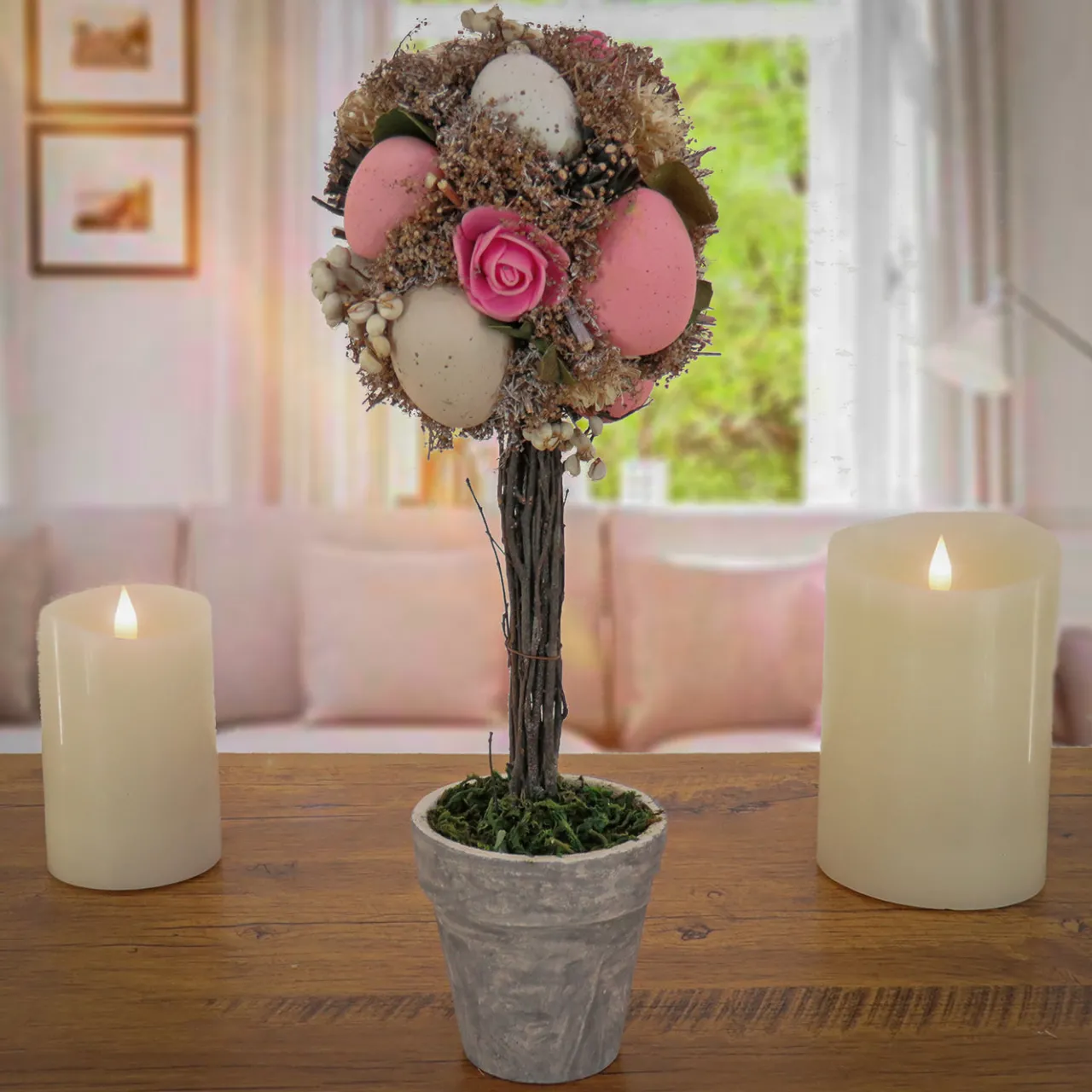 Online National Tree Company 14 in. Easter Single Ball Topiary Potted Plant Decorated with Pastel Eggs