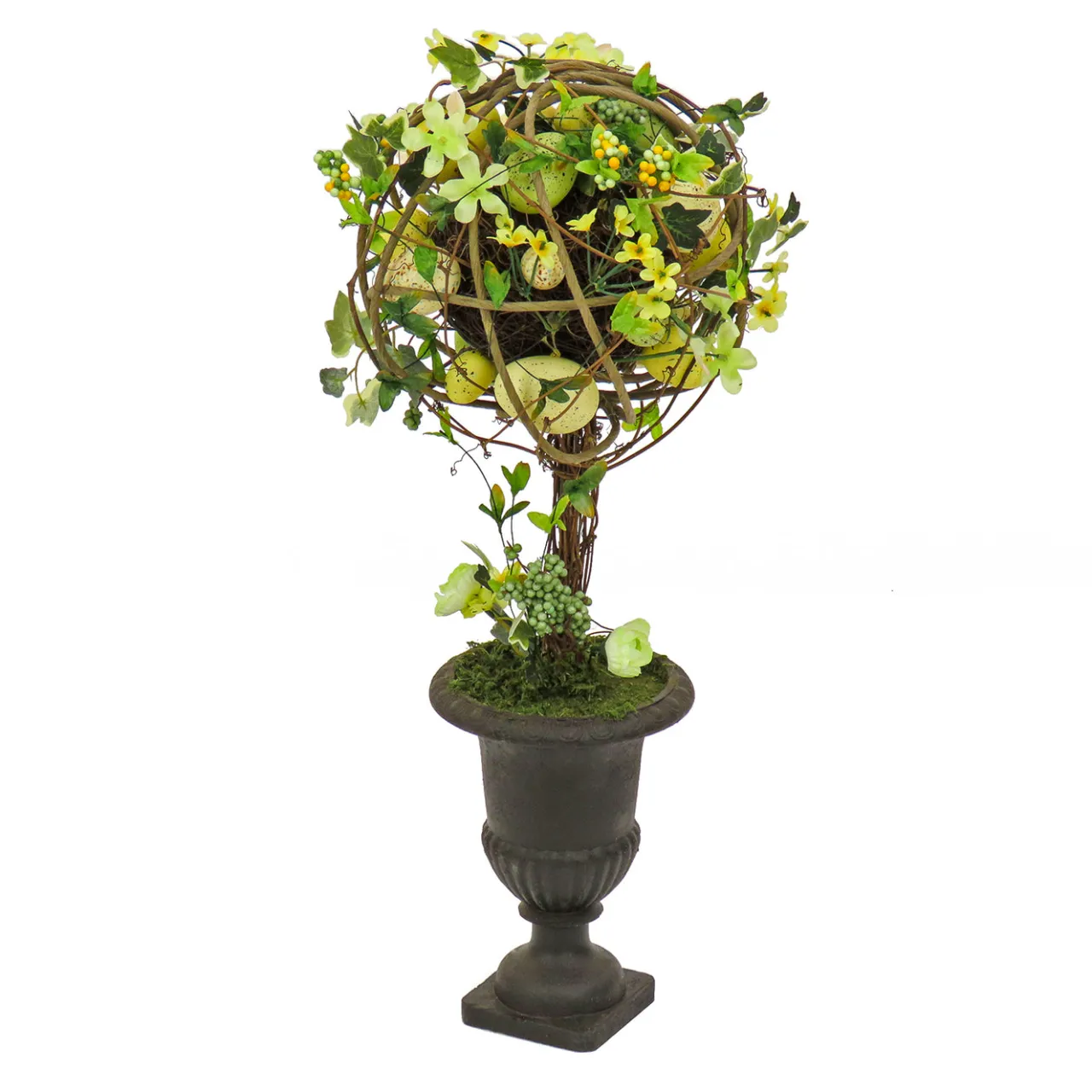 Clearance National Tree Company 26 in. Easter Single Topiary Ball in a Urn Decorated with Pastel Eggs and Flower Blooms