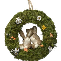 Discount National Tree Company 15 in. Easter Wreath Decorated with Flower Blooms, Rabbits
