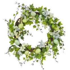 Online National Tree Company 22 in. Easter Wreath Decorated with Pastel Eggs, Blue Flowers