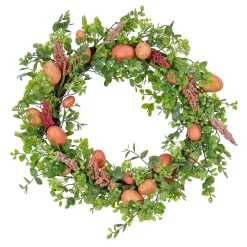 Sale National Tree Company 22 in. Easter Wreath Decorated with Pink Pastel Eggs, Pink Flowers, Leafy Greens