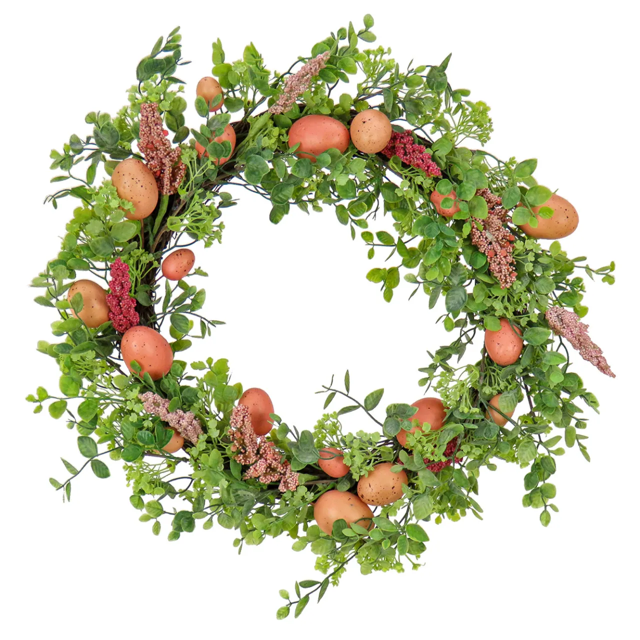 Sale National Tree Company 22 in. Easter Wreath Decorated with Pink Pastel Eggs, Pink Flowers, Leafy Greens