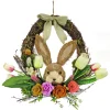 National Tree Company 16 in. Easter Wreath Decorated with Multicolor Flower Blooms, Tulips, Leafy Greens, Bunny Head