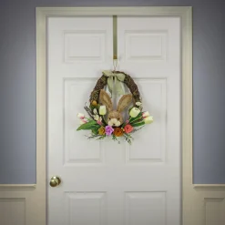 National Tree Company 16 in. Easter Wreath Decorated with Multicolor Flower Blooms, Tulips, Leafy Greens, Bunny Head