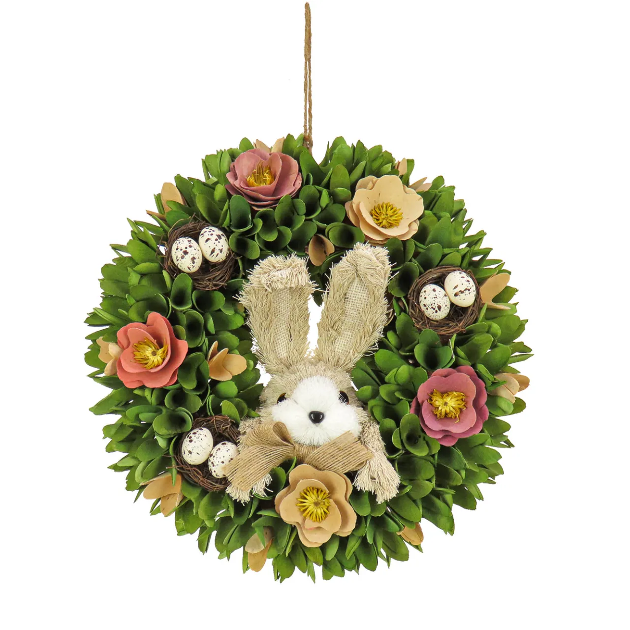 Discount National Tree Company 13 in. Easter Wreath Decorated with Colorful Flower Blooms, Bunny and Pastel Eggs
