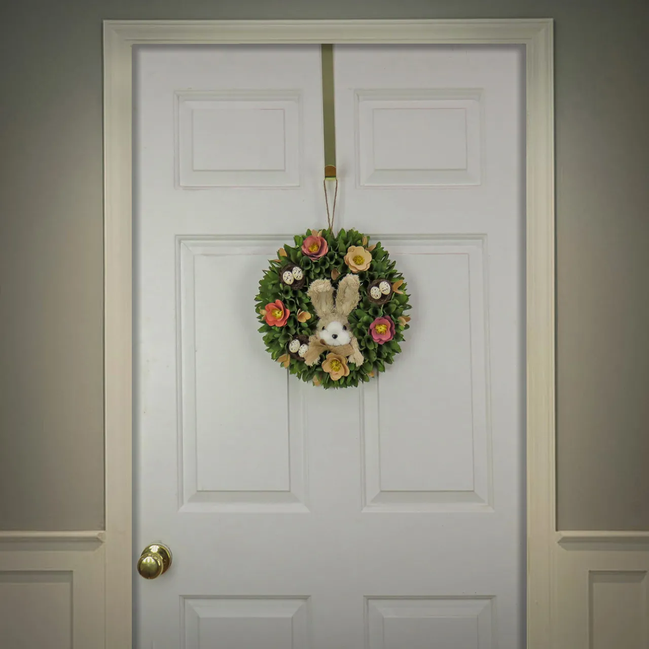 Discount National Tree Company 13 in. Easter Wreath Decorated with Colorful Flower Blooms, Bunny and Pastel Eggs