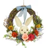 Outlet National Tree Company 16 in. Easter Wreath Decorated with Multicolor Flower Blooms, Leafy Greens, Bunny Head