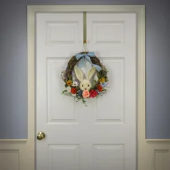 Outlet National Tree Company 16 in. Easter Wreath Decorated with Multicolor Flower Blooms, Leafy Greens, Bunny Head