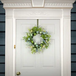 National Tree Company 20 in. Easter Wreath Decorated with Blue Flower Blooms, Pastel Eggs